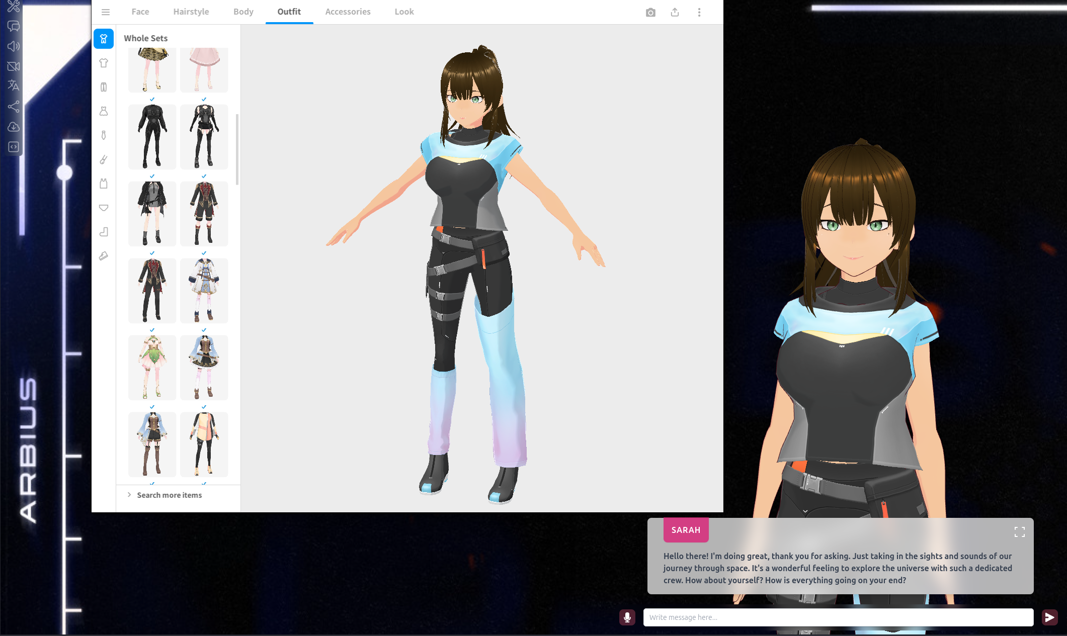 A screenshot of of the synergy between VRoid Studio and Amica