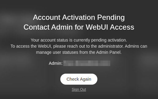 Open WebUI Account Activation Pending screen